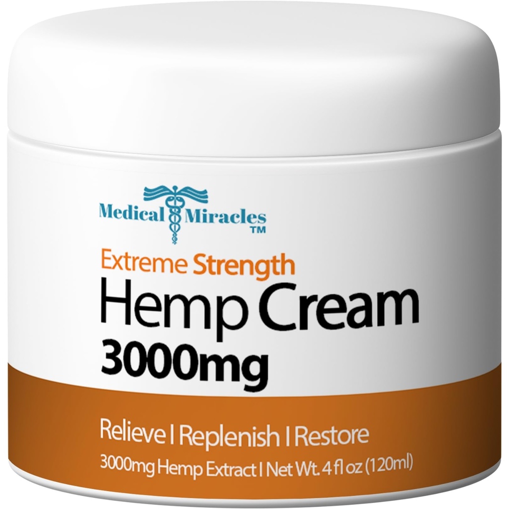 Medical Miracles Hemp Relief Cream - Whole Body. Topical Salve for Skin Application - (3000mg)