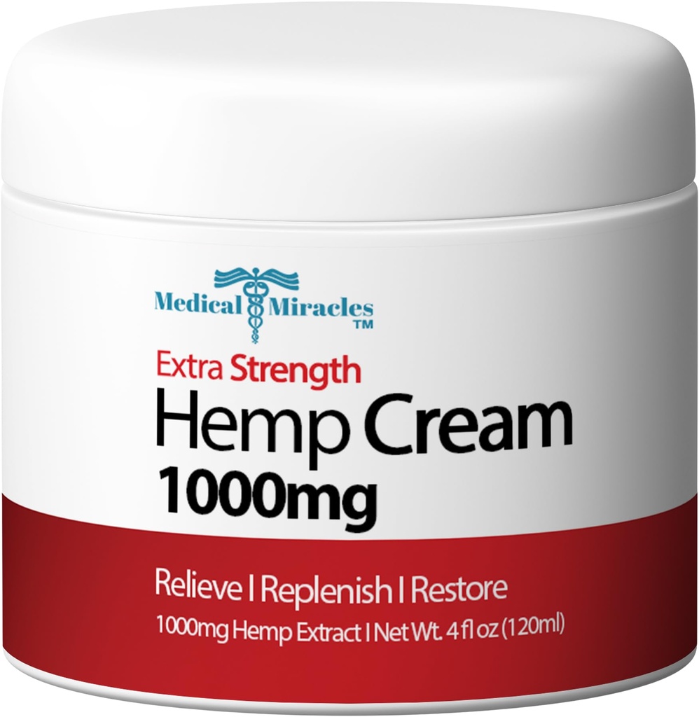 Medical Miracles Hemp Cream 1000mg – 4oz Topical Skin Cream – Fast-Absorbing, Non-Greasy Moisturizer – Premium Hemp Extract Formula for Daily Use