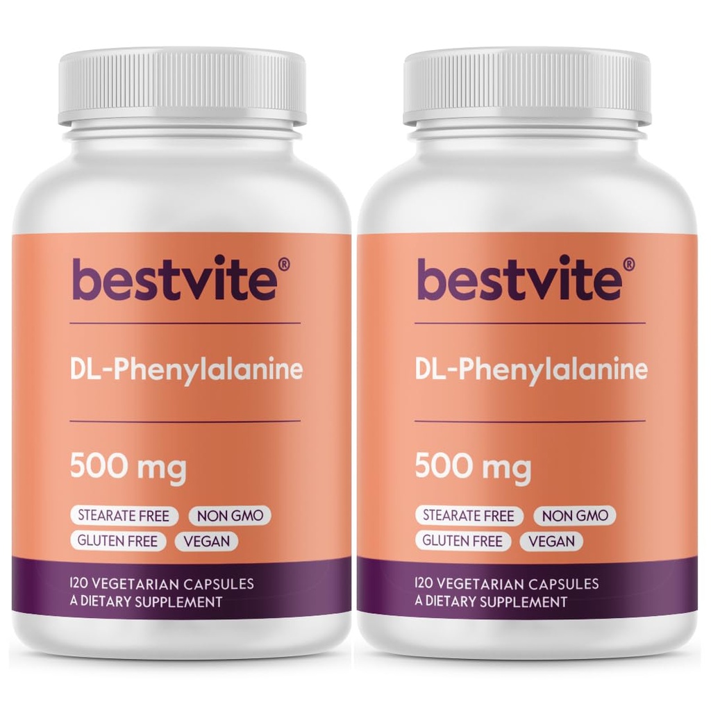 BESTVITE DL-Phenylalanine 500mg (240 Veg Caps) (120x2) - No Stearates | No Fillers - Vegan - Gluten Free - Non GMO - Amino Acid Supplement