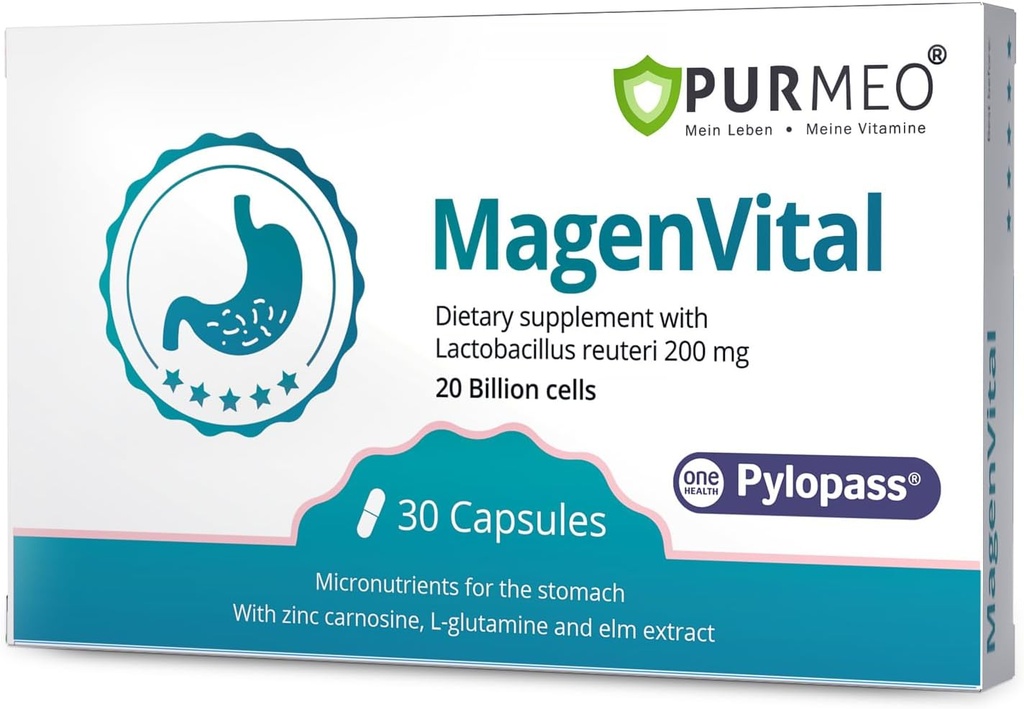 5 en 1 Haute puissance H. Pylori Traitement Probiotiques - Gastritis Support - 1 Par jour - Pylopass Lactobacillus Reuteri DSM17648 - Pas de réfrigération nécessaire - Fabriqué en Allemagne