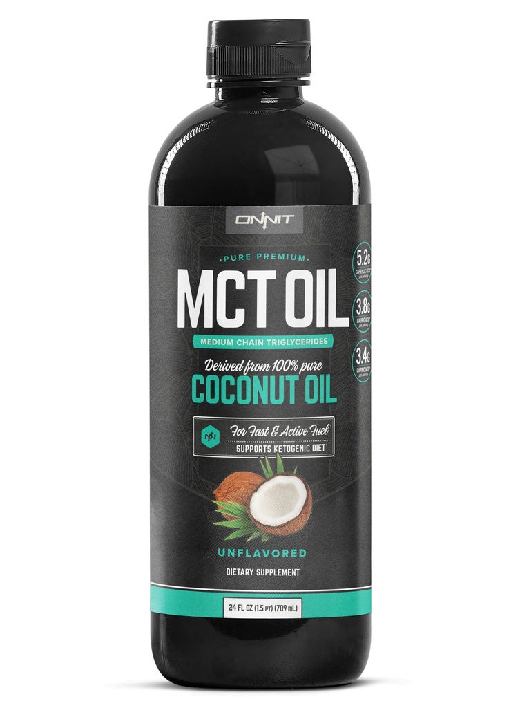 Onnit MCT Huile - Huile de noix de coco MCT pure, régime kétogénique et Paléo optimisé avec C8, C10, acide laurique - parfait pour le café, les secousses et la cuisson (sans saveur - 24 oz)