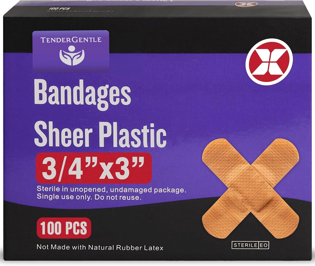 Bandage adhésif - Boîte de 100 pansements en plastique souple 3/4" pour découpes, scorpes, brûlures - sans latex, petits pansements stériles