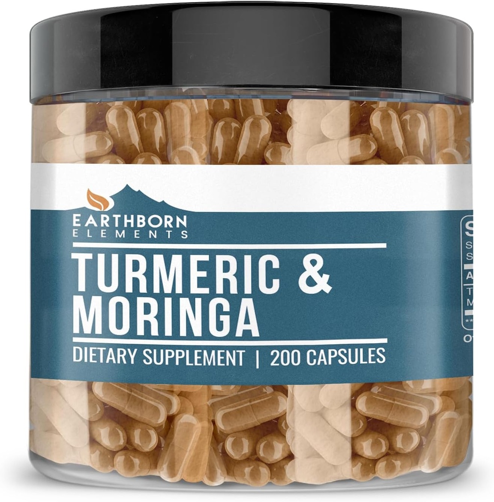 Éléments terriens Turmériques et Moringa 200 capsules, pures et non diluées, sans additifs