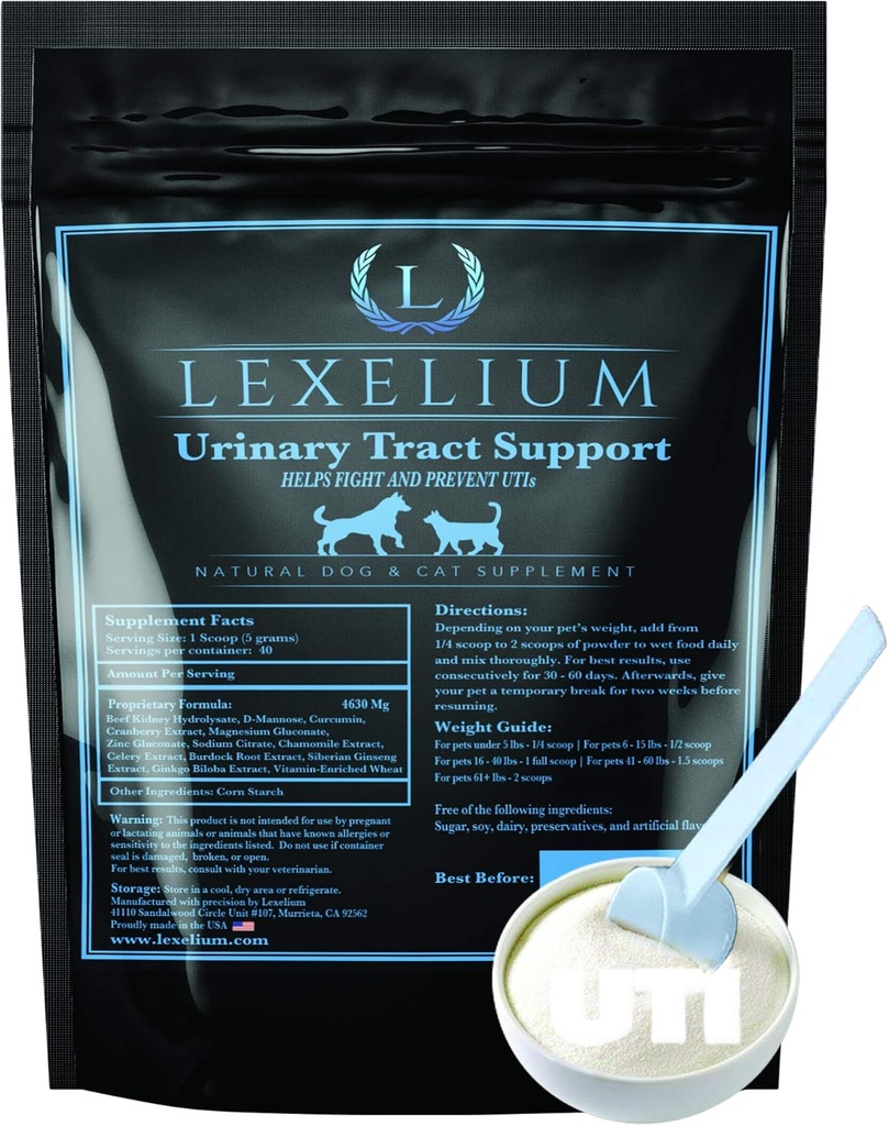 Support UTI pour les chiens et les chats - Fortifié avec la canneberge, le museau D et le curcumin - Optimise la fonction du rein et de la vésicule - Peut prévenir les pierres du rein et de la vésicule - 200 G