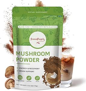 GREENPEOPLE Poudre de champignons Supplément de champignons - 10-en-1 Champignons Lions Mane Poudre avec Reishi/Cordyceps/Chaga/Turquie Tail/Maitake/Complex pour la fonction cognitive et le soutien immunitaire 60 portions