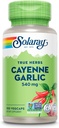 SOLARAY Cayenne Ail 540 mg - Suppléments de poivre et d'ail Cayenne avec Capsaicin - Fourniture de 40 000 unités de chaleur - Projet non OGM Vérifié, végétalien, garantie de 60 jours - 100 portions, 100 VegCaps