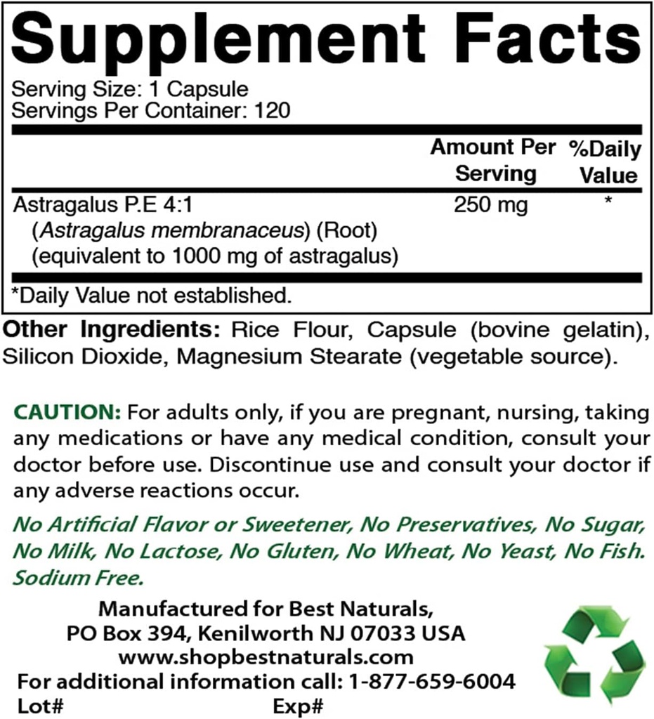 Meilleurs naturels Astragalus 1000 mg & Glycinate de magnésium 425 mg