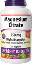 Webber Naturals Citrate de magnésium, 150 mg par gélule, 250 capsules, haute absorption, aide à soutenir les os, les dents et la fonction musculaire et cardiaque appropriée, sans gluten et sans lait