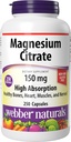 Webber Naturals Magnesium Citrate, 150 mg Per Capsule, 250 Capsules, High Absorption, Helps Support Bones, Teeth and Proper Muscle & Heart Function, Gluten & Dairy Free