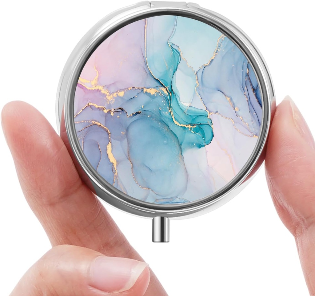 Mini boîte à pilules, petite boîte à pilules, boîte à pilules portable, organisateur mignon de pilules pour les vitamines, les médicaments, l'huile de poisson et les suppléments (Marble bleu)