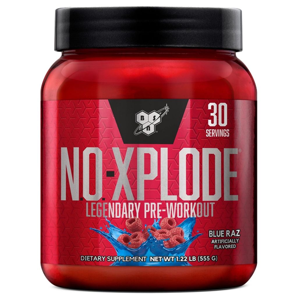 BSN N.O.-XPLODE Poudre de pré-entraînement, supplément énergétique pour les hommes et les femmes avec créatine et bêta-alanine, saveur: Raz bleu, 30 portions