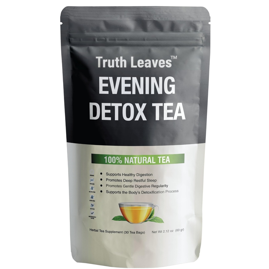 Nighttime Detox Tea for Bloating Support & Digestion - Gentle Herbal Colon Cleanse with Senna, Dandelion & Ginger - Caffeine Free Sleep Tea for Deep Rest & Gut Flush - 30 Bags