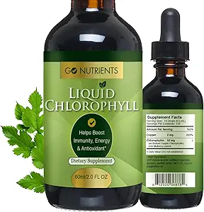 Go Nutriments gouttes de chlorophylle liquide – Extrait de feuille de mûre biologique avec du cuivre – Détox naturel et désodorisant interne pour les femmes, les hommes et les enfants – Non-OGM, Vegan, Mint Flavor, bouteille de verre de 2 oz