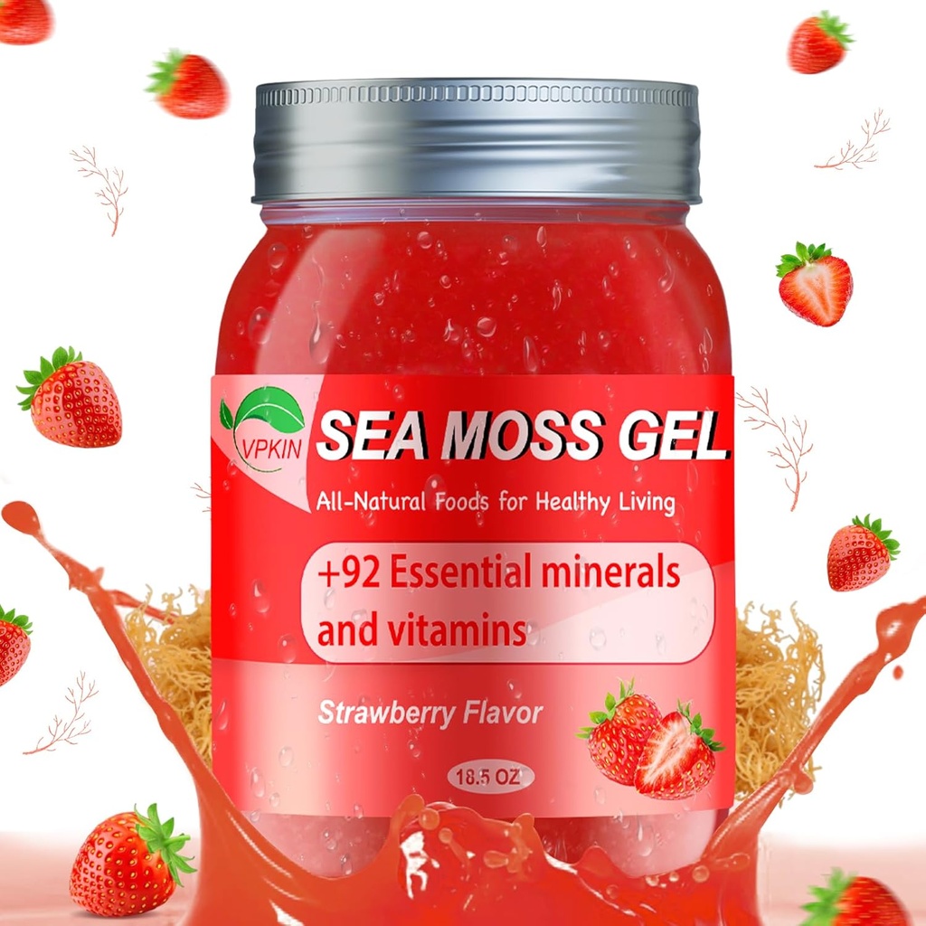 Gel de mousse de mer,Gel naturel irlandais cru Superfood avancé,Immune et soutien digestif, supplément vitamine et minéraux (Strawberry,18.5OZ)