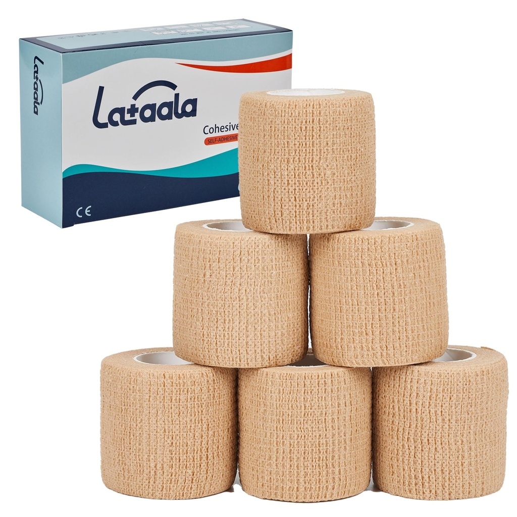6 Pack,2” x 5 Yards Self Adhesive Bandage Wraps for Sports, Cohesive Bandages,Atheletic Tape for Wrist, Ankle, Hand, Leg,Skin Color,Vet Wrap