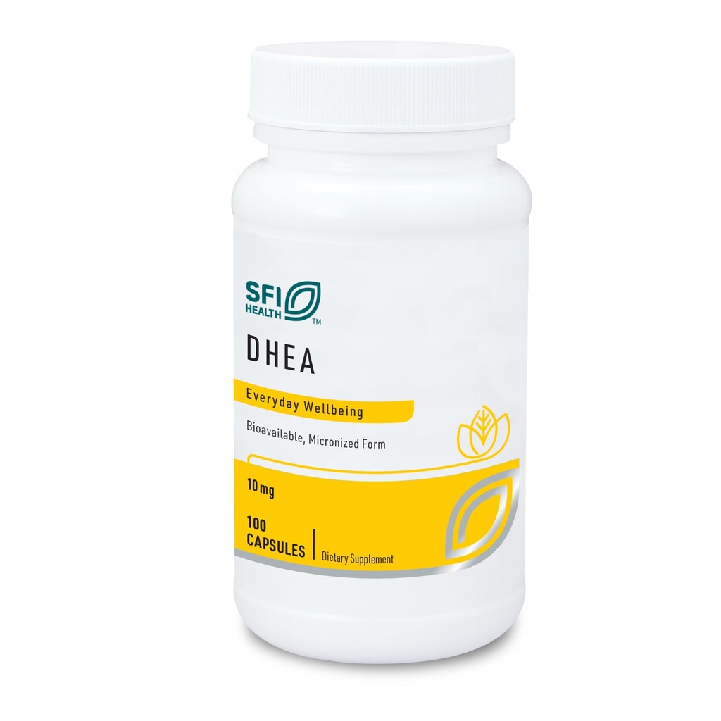 SFI Health Klaire Labs DHEA 10mg - Déhydroépiandrostérone dérivé de Yam sauvage - Micronisé pour Absorption Supérieure - Supplément hypoallergénique sans soja pour les hommes et les femmes (100 capsules)