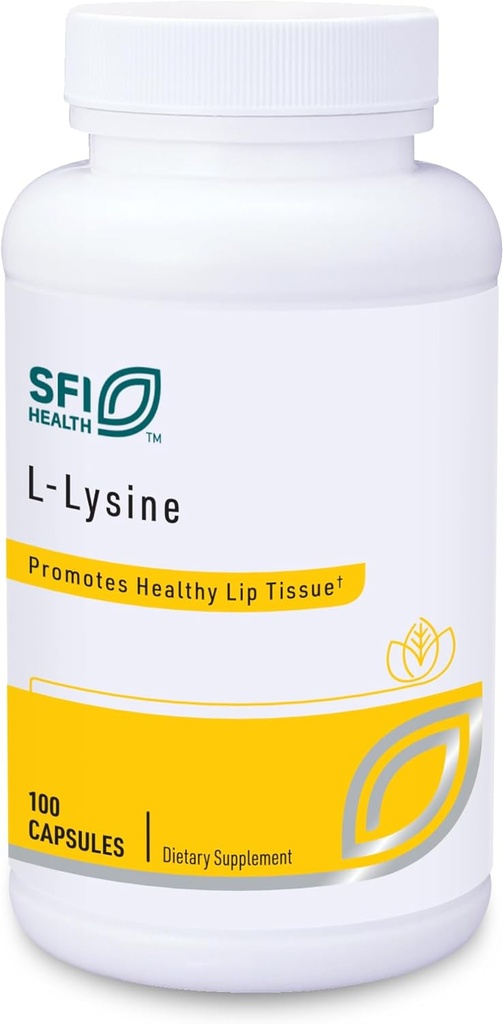Klaire Labs SFI Health L-Lysine - 500 Milligrammes Soutien essentiel à l'acide aminé pour la santé immunitaire et la formation de collagène, hypoallergénique et sans lait (100 capsules)