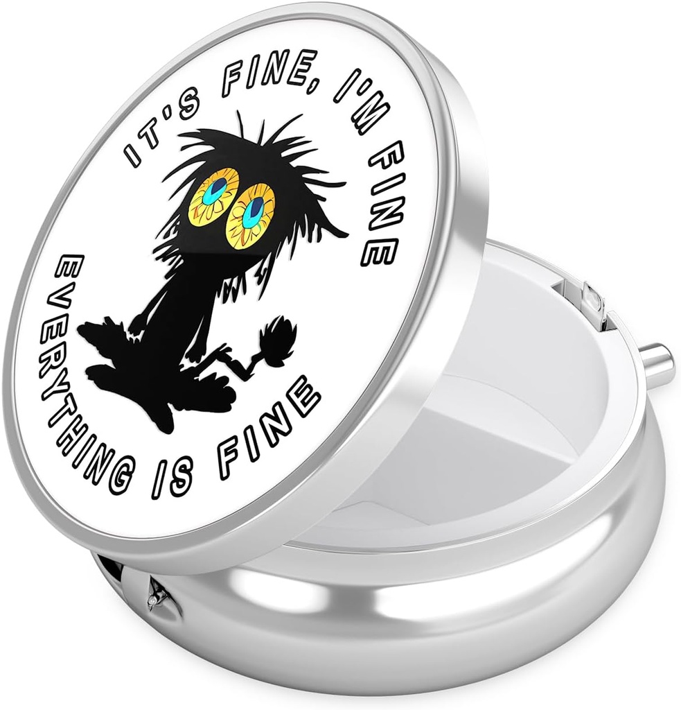 Boîte à pilules Nipichsha, petit étui à pilules pour la Purse & Pocket, Mignon organisateur de médecine de voyage, porte-conteneur de médicament portable pour tenir les vitamines, médicaments, huile de poisson et supplément, chat noir drôle