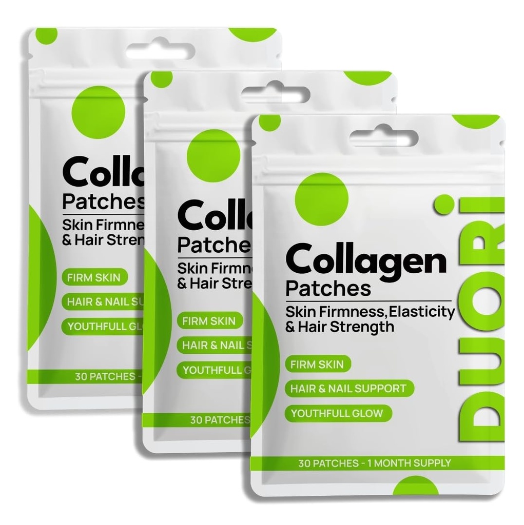 Collagen Patch - Skin Firmness, Hair & Nails Support - Youthful Glow - Vitamin C - Hyaluronic Acid - Resveratrol - Gotu Kola Extract - Vegan Daily Hydration Patch - 30 Patches (3 Pack (90 Patches))