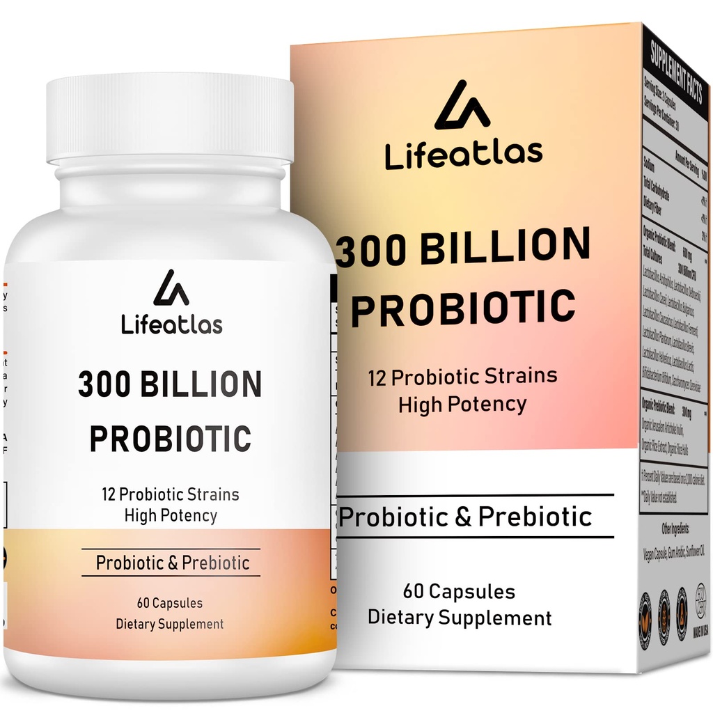 300 milliards d'UFC probiotiques - Probiotiques pour les femmes et les hommes, 12 souches probiotiques plus prébiotiques, pour les immunitaires et digestifs, la santé des intestins, le blottis à gaz, l'étagère stable - 60 capsules