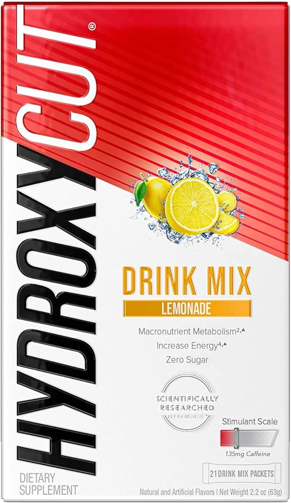 Hydroxycut Drink Mix, Lemonade - 21 Travel-Size Packets - Zero Calories or Sugar - Boost Metabolism, Burn Calories, Increase Energy - for Women & Men