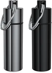 Petite Pill Box, (2 Pack) Porte-clés porte-pilule Portable Mini conteneur de voyage bouteille en métal avec porte-clés