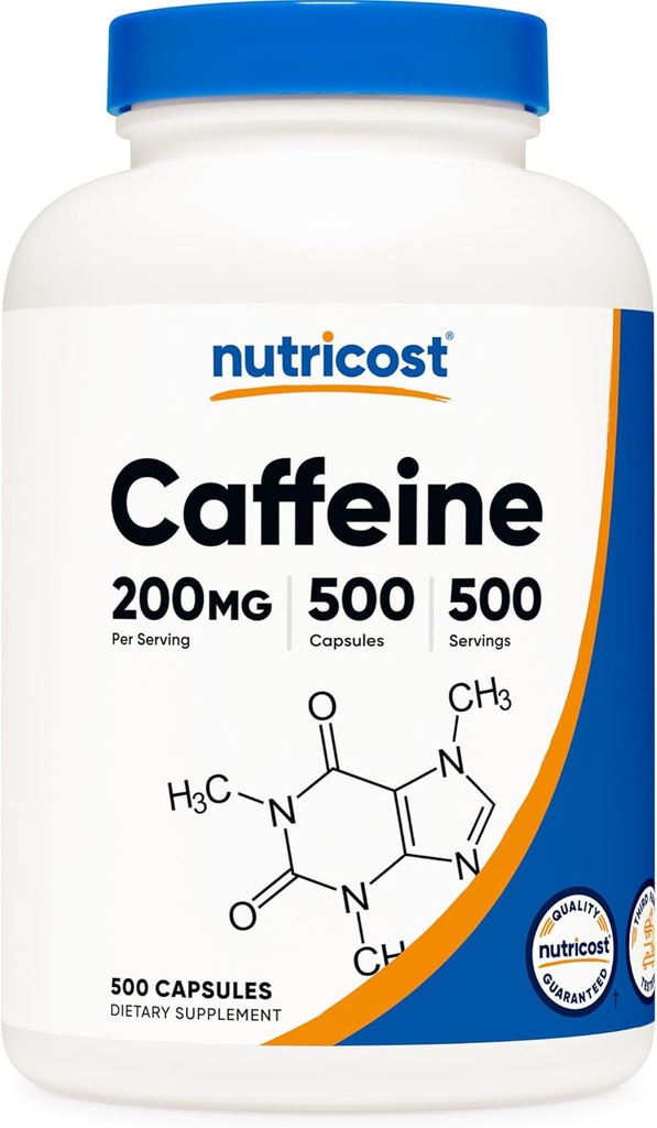 Pilules de caféine Nutricost, 200 mg par portion (500 capsules)