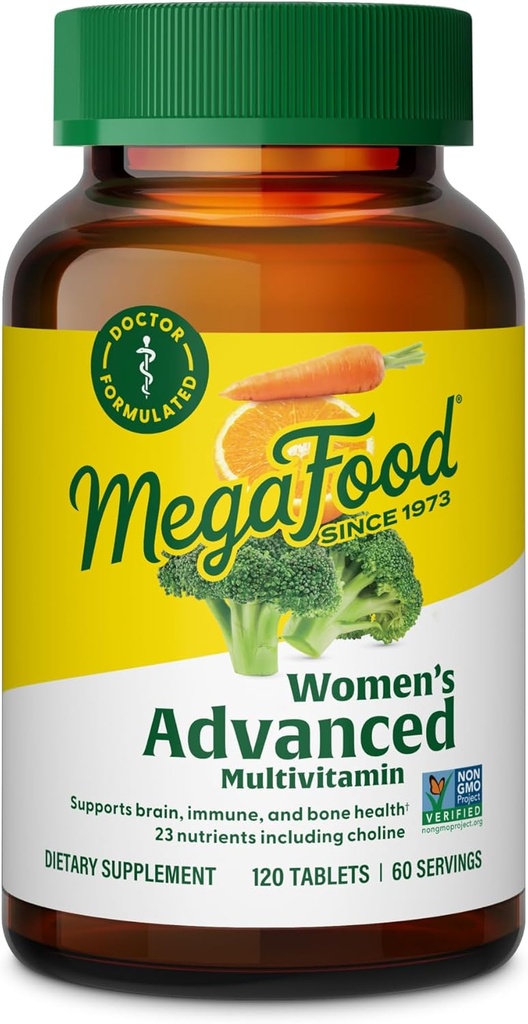 Multivitamine avancée pour femmes MegaFood - Formulée par un médecin avec du fer, du choline, de la vitamine D, de la vitamine C et du zinc - Santé du cerveau - Soutien immunitaire - Non-OGM - Végétarien - 120 Tablets (60 portions)