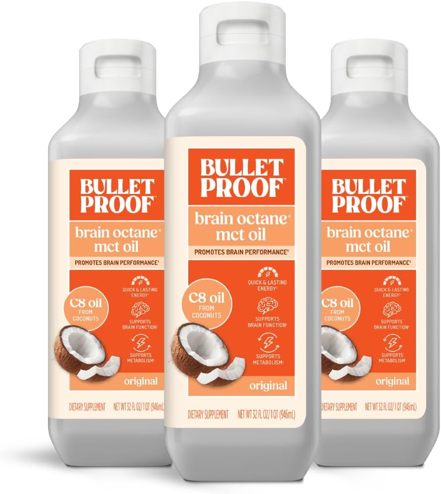 Brain Octane C8 MCT Oil, 32 onces (paquet de 3), supplément de kéto pour l'énergie soutenue et le soutien à la rage