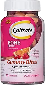 Calcium et supplément de vitamine D3 Bites gummy Cerise noire, orange, fraise - 50 Ct., boîte de 6