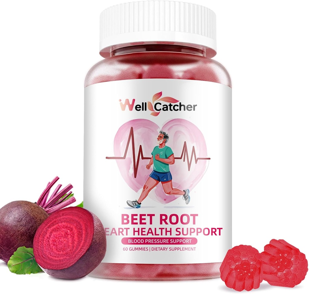 Gommies de racines de betterave - Betteraves Chewables pour le coeur et le soutien de la circulation de l'oxygène nitrique, supplément sans sucre Gommies de betteraves pour la pression artérielle avec vitamine C D B12 Coenzyme de graines de raisin Q10 60ct