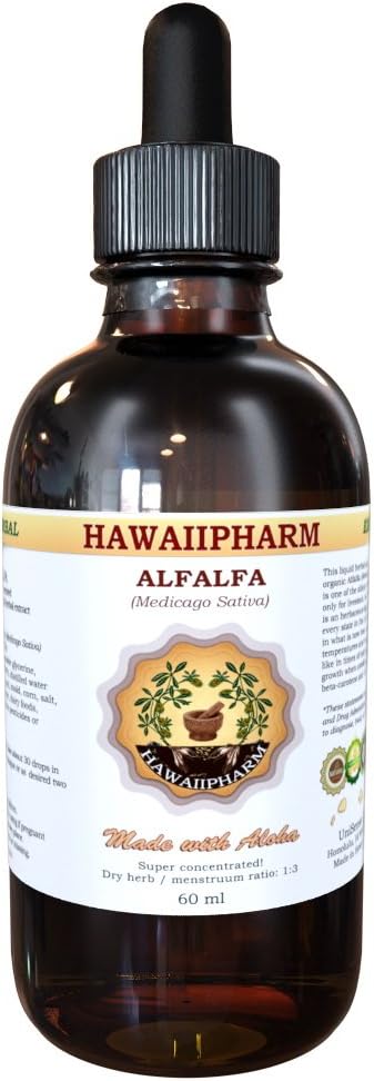 HawaiiPharm Alfalfa Extrait liquide, Alfalfa organique (Medicago Sativa) Supplément de teinture de feuille séchée 4 oz