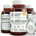 Citrate naturel Nutra Cal-Mag avec complexe de vitamine D3,1000/500 mg, renforcer la densité osseuse, la santé musculaire et nerveuse, aider à maintenir des dents saines, sources hautement biodisponibles, 100 comprimés végétaliens