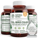 Citrate naturel Nutra Cal-Mag avec complexe de vitamine D3,1000/500 mg, renforcer la densité osseuse, la santé musculaire et nerveuse, aider à maintenir des dents saines, sources hautement biodisponibles, 100 comprimés végétaliens