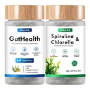 Gut Health & Spirulina Chlorella Bundle – Probiotics, Digestive Enzymes & Greens – Supports Digestion, Energy, Immune Health – Non-GMO(1 Set)