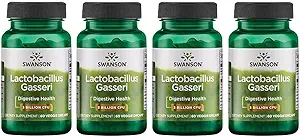 Swanson Lactobacillus Gasseri - Supplément probiotique pour soutenir la santé digestive avec 3 milliards d'UCF - Satiété de conception et soutien au métabolisme des graisses - (60 capsules de légumes) 4 bouteilles