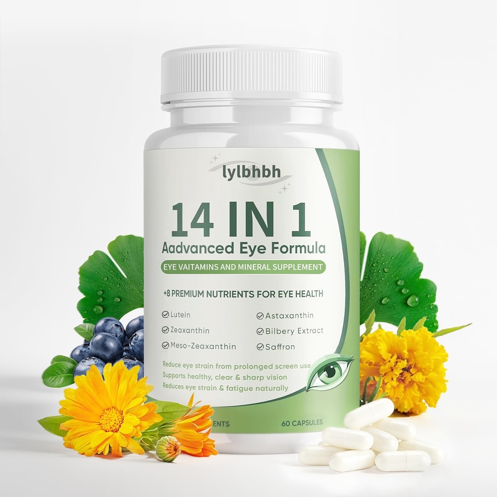 14 in 1 Advanced Eye Formula – Eye Vitamin and Mineral Supplement for Adults & Seniors, with Lutein, Zeaxanthin, Astaxanthin, Bilberry Extract & Zinc, Bilberry, Promotes Eye Health, Reduces Dryness,