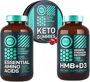 WILD FUEL HMB avec Vitamine D3, complexe d'acide amino et kéto MCT huiles Gommies puissance et récupération