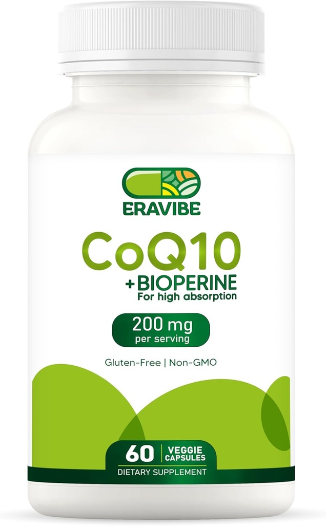 Pure CoQ10 Energy Support Haute Absorption avec Bioperine, 200 mg par portion, 60 capsules de légumes, sans gluten, sans OGM