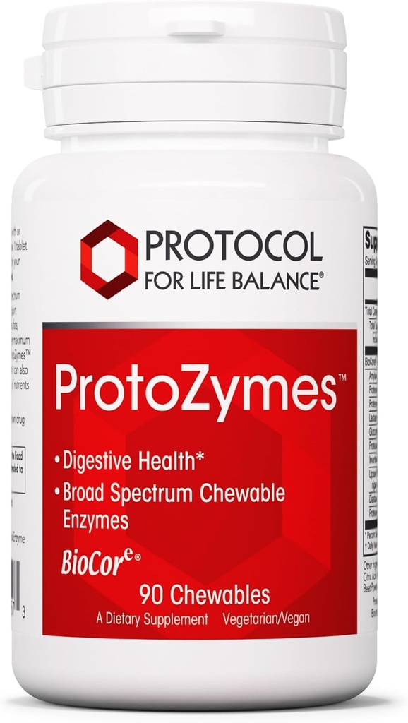 PROTOCOLE POUR LA BALANCE DE VIE Protozymes - Enzymes digestifs pour la décomposition des nutriments - Soutien santé digestive - Aide Lactose Ventilation - Vegan & Kosher - 90 Chewables