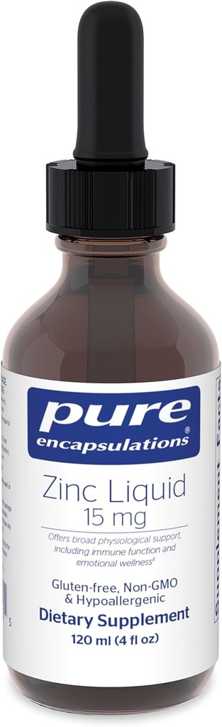 Encapsulations pures Zinc Liquid 15 mg de Zinc Gluconate Supplément hypoallergénique pour le support immunitaire
