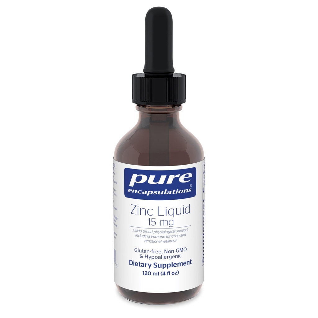 Encapsulations pures Zinc Liquid 15 mg de Zinc Gluconate Supplément hypoallergénique pour le support immunitaire