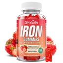 Gommies de fer pour femmes, hommes et enfants, supplément de fer sans sucre avec calcium, zinc, folate et vitamine B12, C, B6 - pour la construction de sang et le soutien énergétique, Anémie, fraise, 60 comte