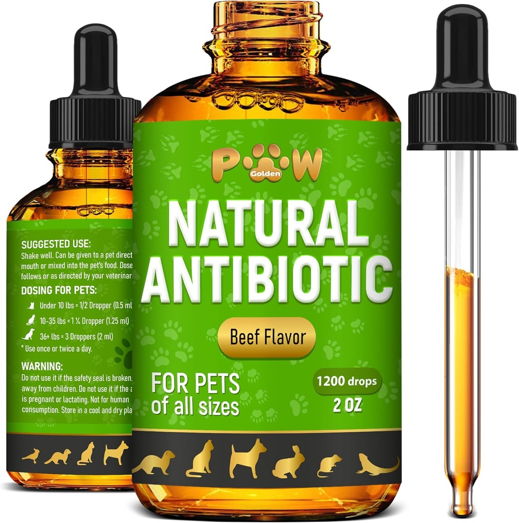 Antibiotics for Dogs | Antibiotics for Cats | Herbal Supplement for Digestion, Breathing, Urination | for Infections, Cough, Allergies | Beef Flavor & Cranberry | for All Pet Breeds | 2 Oz