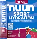 Nuun Sport Electrolyte Powder Packets avec Magnésium, Calcium, Potassium, Chlorure, et Sodium, Packs d'hydratation pour le voyage, mélange de saveur de baie, sans gluten et végétalien, 16 portions simples
