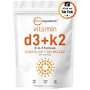 Micro-ingrédients Vitamine D3 5 000 UI + K2 MK-7 100 mcg, 300 softgels