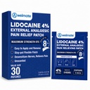 WELMATE - 4 % Lot de numération de la lidocaïne - Force maximale - Soulagement temporaire de la douleur, du dos, du cou, des épaules, des genoux, des ormeaux, des irritations cutanées mineures - Sujet Analgésique Non parfumé - 30 ct