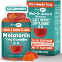 Maxi Health 1mg Melatonin Gummies – Kids Melatonin Chewables with Natural Cherry & Orange Flavor – Adult and Baby Sleep Help Supplement to Support Restful Nights (60 Count)