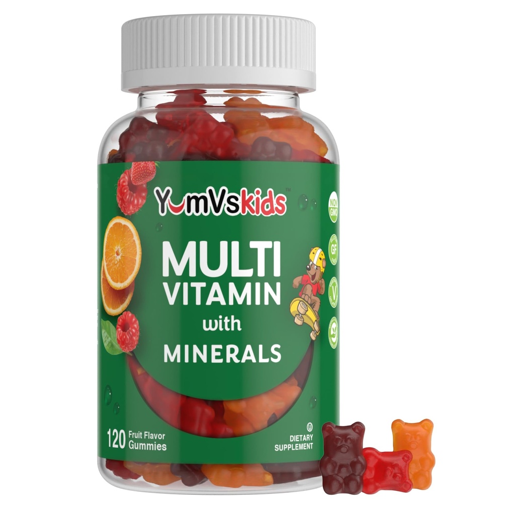 YumVs enfants Gommies multivitamines - Fruits aromatisés à croquer Multivitamines pour enfants - Vitamines pour enfants Gommy multivitamines avec 12 minéraux et vitamines A C D3 E B6 B12 (120 Nombre (paquet de 1))
