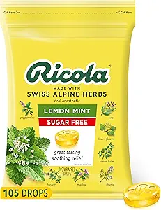 Ricola sans sucre Citron Menthe Toux Toux Supprimant Gorge gouttes, Sac 105ct